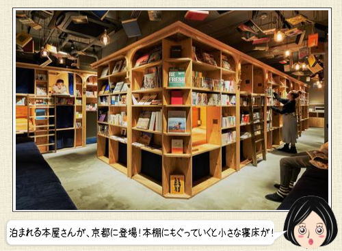 京都の本屋は、宿泊やビールも飲めるぞ！本棚の奥に秘密基地のようなベットが