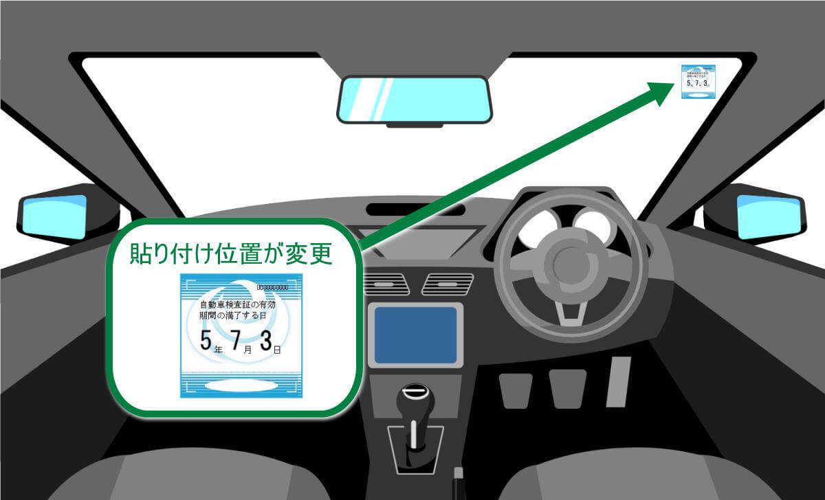 車検シール貼る位置、フロントガラス右上へ2023年7月から変更！車検証もミニサイズに