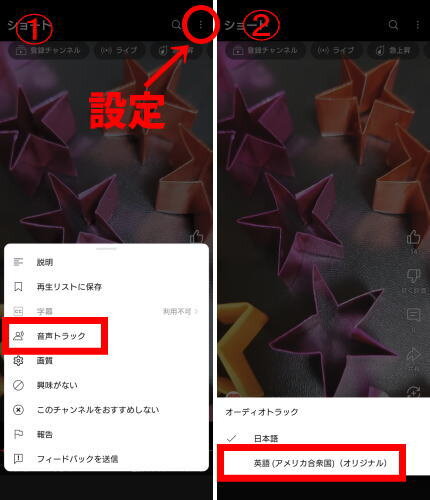 オートダビングの設定をかえて、翻訳を切り替える(スマホ版)